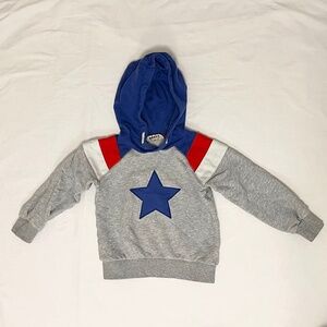 Mini Boden Grey, red and blue hoodie sweatshirt with Star. 2-3yrs